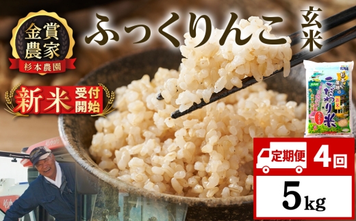 【新米予約】【定期便4回】ふっくりんこ玄米5kg≪杉本農園≫