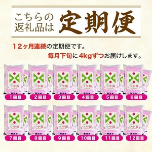 SU0017　【12回定期便】無洗米 特別栽培米つや姫　4kg×12回(計48kg) TO