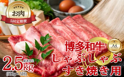 
                  【お肉定期便】【厳選部位】【しゃぶしゃぶすき焼き用】博多和牛サーロイン5回定期便（500g×5回）計2.5kg[H0100T5]
                
