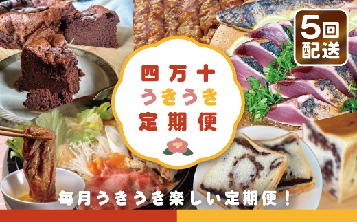 四万十 うきうき定期便5万円コース 定期便 四万十市 高知 高知県 しまんと 鰹 かつお かつおのたたき 月替わり 牛肉 黒毛和牛 四万十牛 豚肉 ハラミ パン 食パン あんこ 魚介 肉 ケーキ ガトーショコラ 冷凍 39210-999-9002