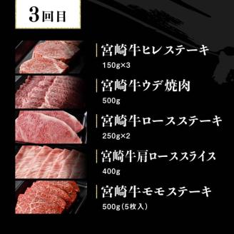 【定期便】宮崎牛３ヶ月定期便Ｄ‐２【 4大会連続日本一 国産 九州産 肉 牛 宮崎県産 牛肉 黒毛和牛 ミヤチク 全3回 】