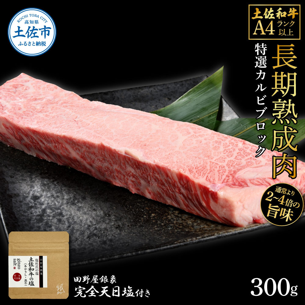 
                  土佐和牛 特選カルビブロック 300g（田野屋銀象完全天日塩1P付き） カルビ ブロック 和牛 牛肉 焼肉 熟成肉 土佐 高知県産 ギフト 高知県 土佐市【株式会社LATERAL	】[BQAU041]
                