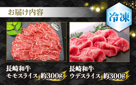 長崎和牛 赤身 スライス 2種セット 計600g（モモ・ウデ） ＜株式会社 黒牛＞ [CBA110] すき焼き しゃぶしゃぶ 食べ比べ すきしゃぶ 