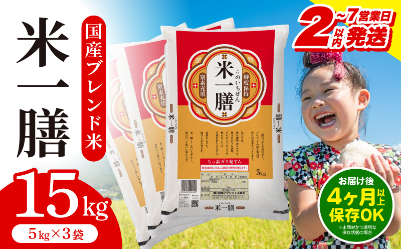 【2～7営業日以内に発送予定】国産ブレンド米 「米一膳」15kg お米 米 ご飯 炭水化物 主食 精米