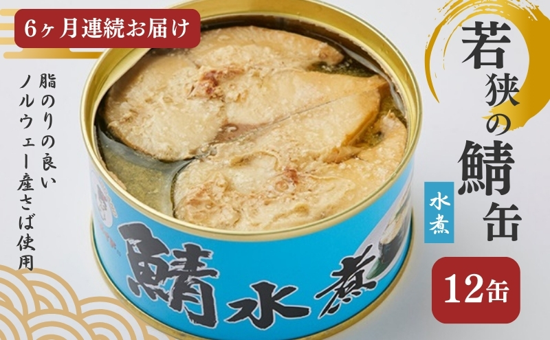 【ふるさと納税】サバ缶 水煮 12缶 6ヶ月定期便 若狭の鯖缶 さば缶 鯖缶 サバ 鯖 缶詰 水煮缶 常温保存 備蓄 おかず 惣菜 ごはんのお供 つまみ 福井 福井県　若狭町