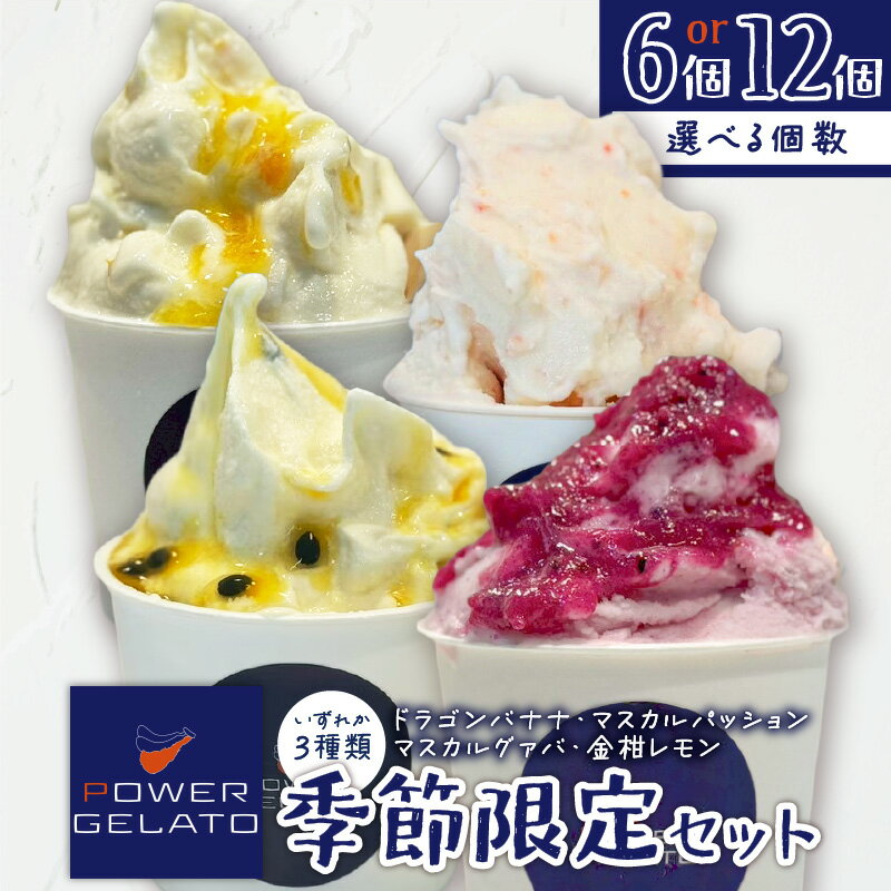【ふるさと納税】＜選べる容量＞ POWER GELATO 季節限定セット 6個入り or 12個入り ジェラート アイス お菓子 デザート スイーツ ドラゴンバナナ マスカルパッション マスカルグァバ 金柑レモン 手づくり 冷凍 おやつ 鹿児島 知名町 おすすめ ランキング プレゼント ギフト