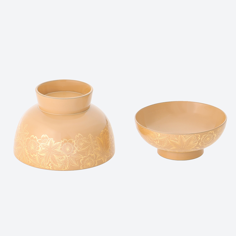 ＜中島忠平漆器店＞時代椀　春秋彫詰　白×金　5客組