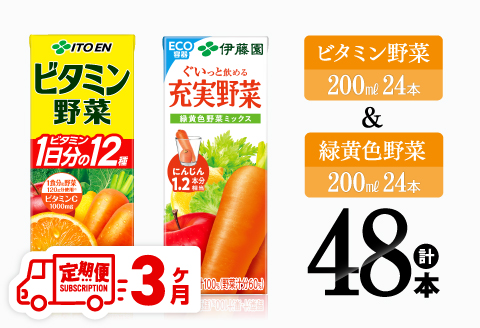 【3ヶ月定期便】伊藤園 ビタミン野菜(紙)24本＋緑黄色野菜(紙)24本【 飲料類 野菜 緑黄色野菜 ビタミン野菜 ジュース セット 詰め合わせ 飲みもの 】[C07372t3]
