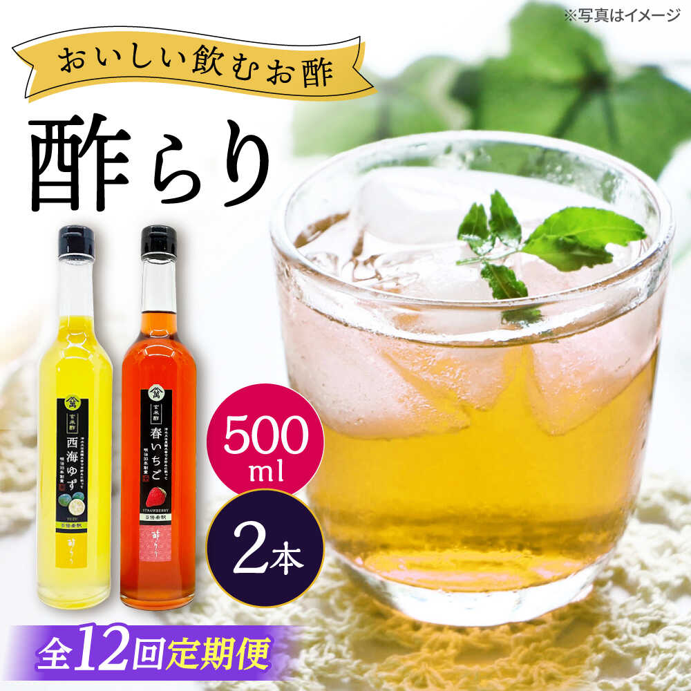 【ふるさと納税】【12回定期便】　【飲む玄米酢】酢らり 大瓶2本セット（西海ゆず・いちご）＜川添酢造＞[CDN139]