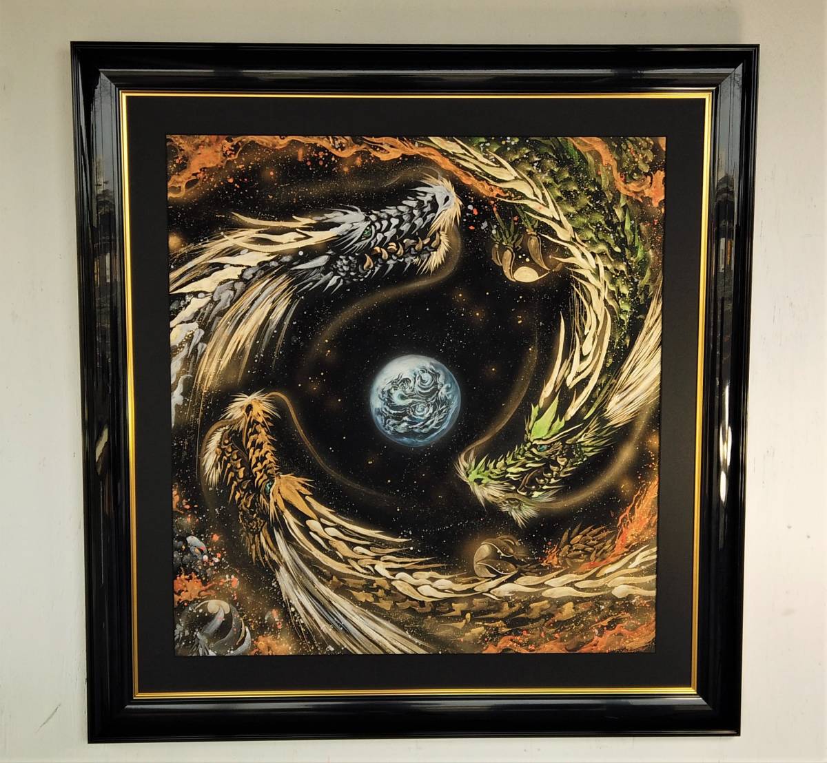 【ふるさと納税】現代水墨画家　白道 直筆作品「宇宙を創る三大龍王」｜絵画 アート インテリア 手描き 一筆 龍 日本画 現代アート ハンドメイド作品 水墨画 かっこいい 作品 縁起 風水 芸術 [mt1648]