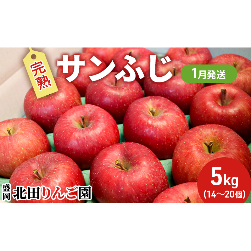 先行予約【1月発送】盛岡 北田りんご園 完熟サンふじ 約5kg（14～20玉）