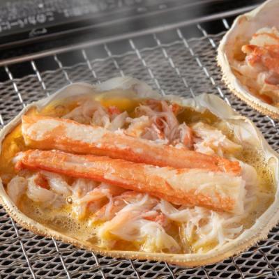 ふるさと納税 紋別市 極上!茹で上げカニ甲羅盛4個(棒肉のせ)【カニミソたっぷり】
