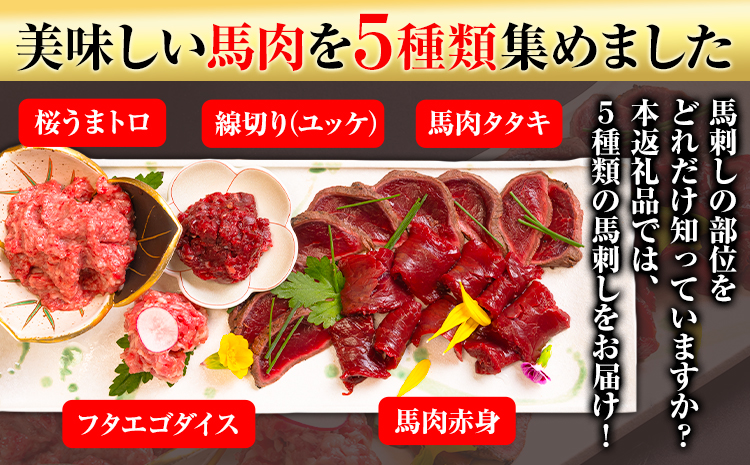 馬刺し 復興福袋5種セット 馬肉 トロ タタキ ユッケ 株式会社千興ファーム《60日以内に出荷予定(土日祝除く)》 ---sn_ffkoub_60d_23_13000_5set---