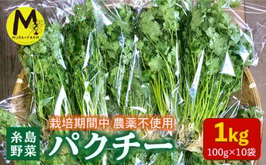 糸島産 パクチー 1kg （100g×10袋） 糸島市 / MURA FARM [AFD002] 国産 パクチー エスニック アジアン オーガニック野菜