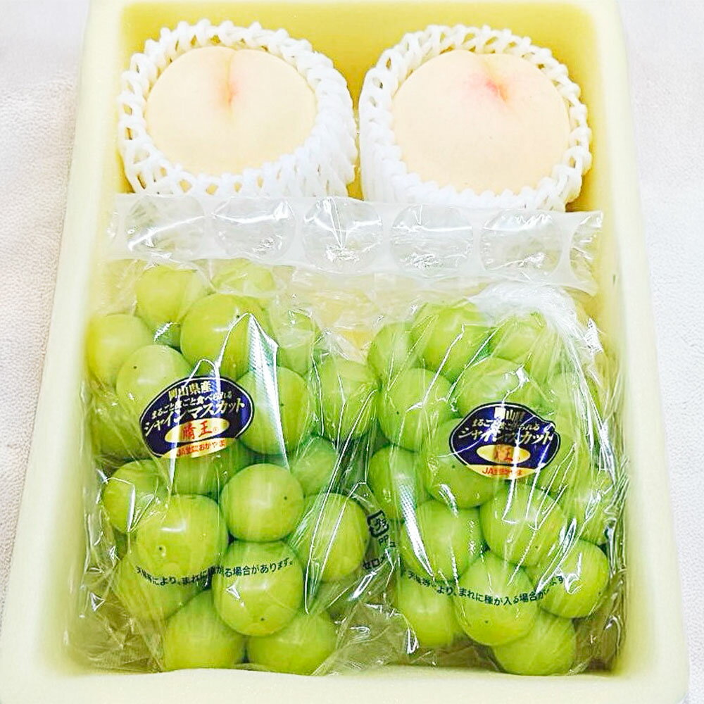 【ふるさと納税】桃 ぶどう 2026年 先行予約 果物詰合せ 白桃 2玉（1玉200g以上）・シャイン マスカット 晴王 2房（合計約940g） 化粧箱入り 岡山県産 国産 フルーツ ギフト 果物 贈答用 上品 高級ぶどう 岡山県 倉敷市 送料無料 【2026年7月上旬～8月上旬迄順次発送予定】