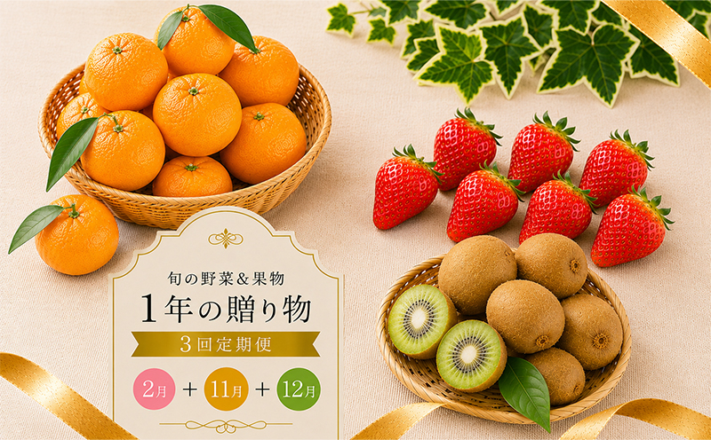 定期便 3回 いちご 苺 みかん キウイ 小原紅早生 キウイっこ 小粒 さぬき姫 旬 季節 秋 果物 フルーツ 旬 旬のフルーツ 贈答用 ギフト プレゼント 香川県 丸亀市 さぬき姫&小原紅早生&キウ