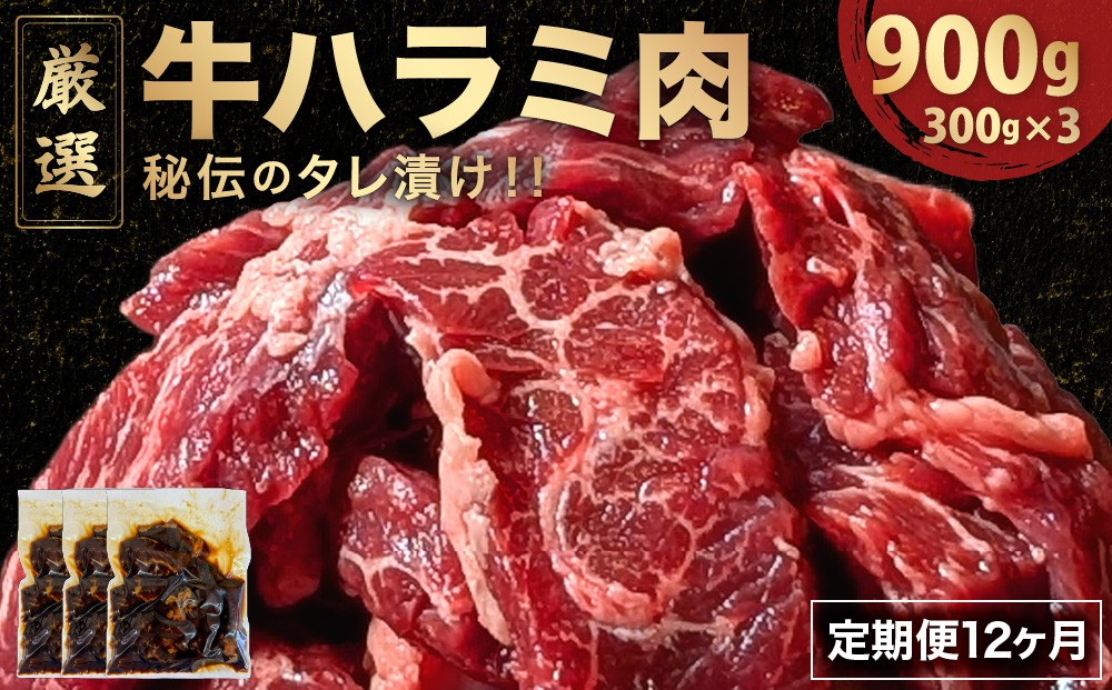 
                  定期便《12ヶ月連続お届け》厳選 秘伝のタレ漬け ハラミ 900g（300g×3パック）　[058-t12-a023]
                