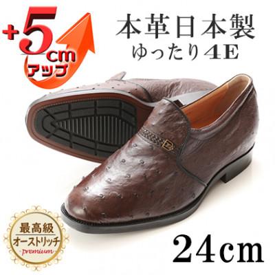 ふるさと納税 大和郡山市 オーストリッチ革4E幅広プレーンスリッポン 5cmアップシューズ No.65 ブラウン 24cm