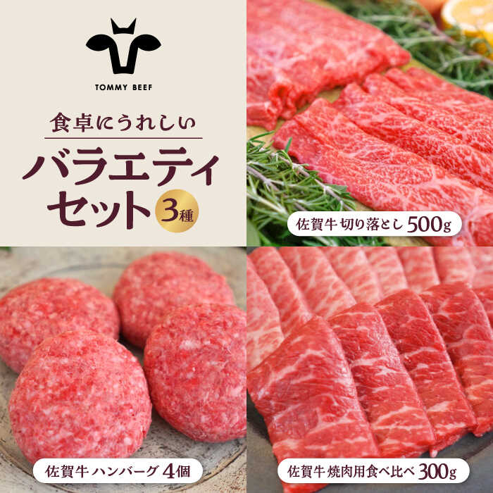 【ふるさと納税】【牧場直送】佐賀牛 食卓にうれしいバラエティ セット（切り落とし 500g＆ハンバーグ 4個＆焼肉用食べ比べ 300g）【佐賀セントラル牧場】詰め合わせ 牛肉 肉 お肉 セット 食べ比べ 和牛 切落し ステーキ 佐賀県 白石町 [IAH208]