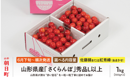 ＜ 先行予約 ＞ 山形県産 さくらんぼ （ 佐藤錦 ・ 紅秀峰 ） 秀品 L以上 1kg (500g×2) 【2026年6月下旬から7月上旬発送】 山形県 果物 フルーツ 初夏 夏 送料無料