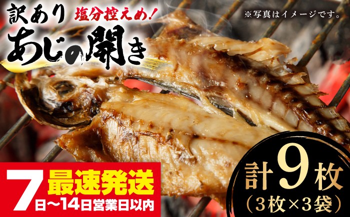 
                  干物 【訳あり】あじの開き（3枚×3袋）ひもの 干物 himono アジ 鯵 真アジ ひもの 干物 魚 海鮮 魚介 和食 おつまみ 晩酌 塩分控えめ 真空パック 手作り 完全手作業 フライパン調理 食べやすい 長崎 訳あり 5000 5000円 長崎県 壱岐市 ふるさと納税 干物 ひもの himono《壱岐市》【壱岐美食企画】[JBU024]  海の幸  
                