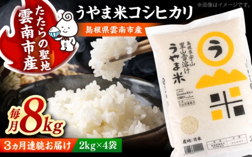 【新米予約】令和8年産 新米 8kg 定期便 3か月 コシヒカリ うやま米 島根県雲南市産 お米 定期便 8kg 3回 計24kg 米 おこめ コメ 白米 精米 国産 こしひかり 新米定期便 米定期便 8キロ [AIDB078-r8]