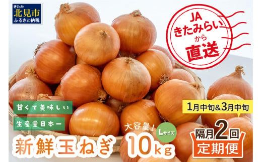 ☆L玉隔月定期便(1月・3月)☆JAきたみらいから直送する新鮮玉ねぎ 10kg(L)×2回 ( 野菜 定期便 玉葱 たまねぎ 期間限定 )【999-0007-2025】