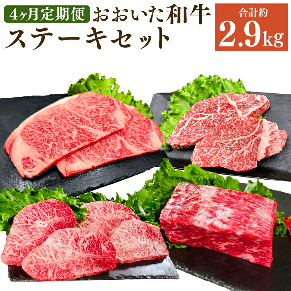 【ふるさと納税】【4ヶ月定期便】毎月違うセットが届く！ おおいた和牛 ステーキ セット 合計2.9kg 牛肉 肉 お肉 和牛 国産牛 4等級以上 お楽しみ 食べ比べ ごちそう 大分県産 竹田市 送料無料