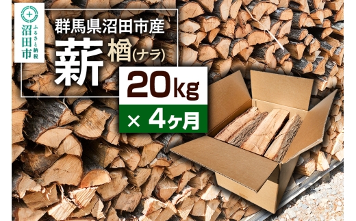 《11月～2026年5月発送》【4ヶ月定期便】群馬県沼田市産の薪（ナラ）20kg×4回 ダイワアシスト
