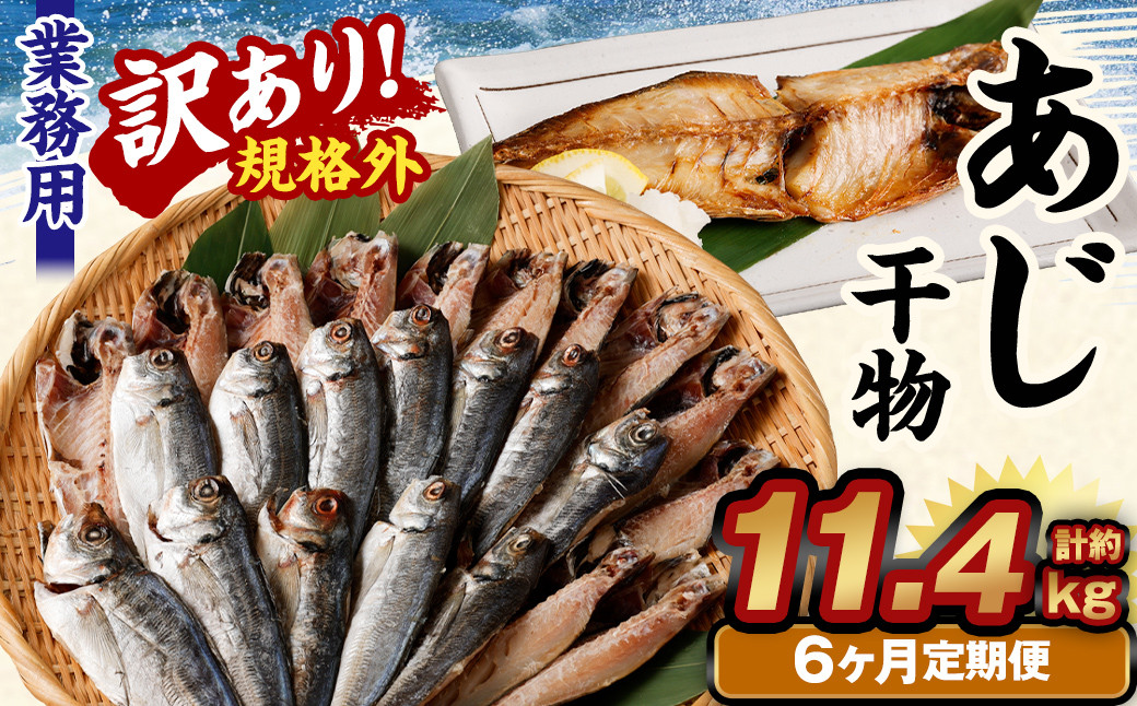 【6ヶ月定期便】【訳あり規格外】 業務用 あじ干物 1.9kg