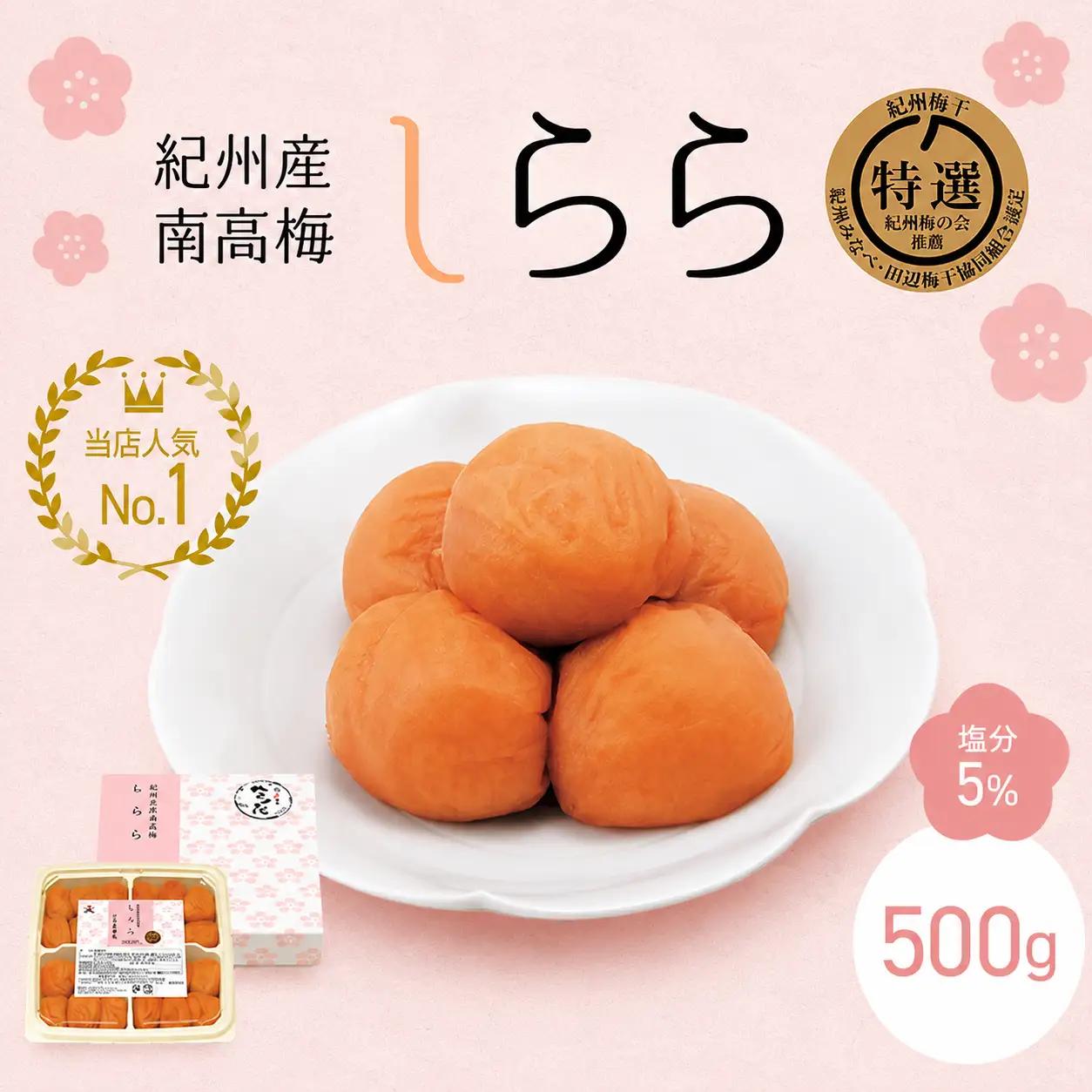 梅干し 紀州産南高梅 梅干し しらら 500g （塩分5％） / うす塩梅干し 紀州南高梅 まろやか梅干し 和歌山 紀州梅 田辺市 梅 中田食品  【nkt007-2】