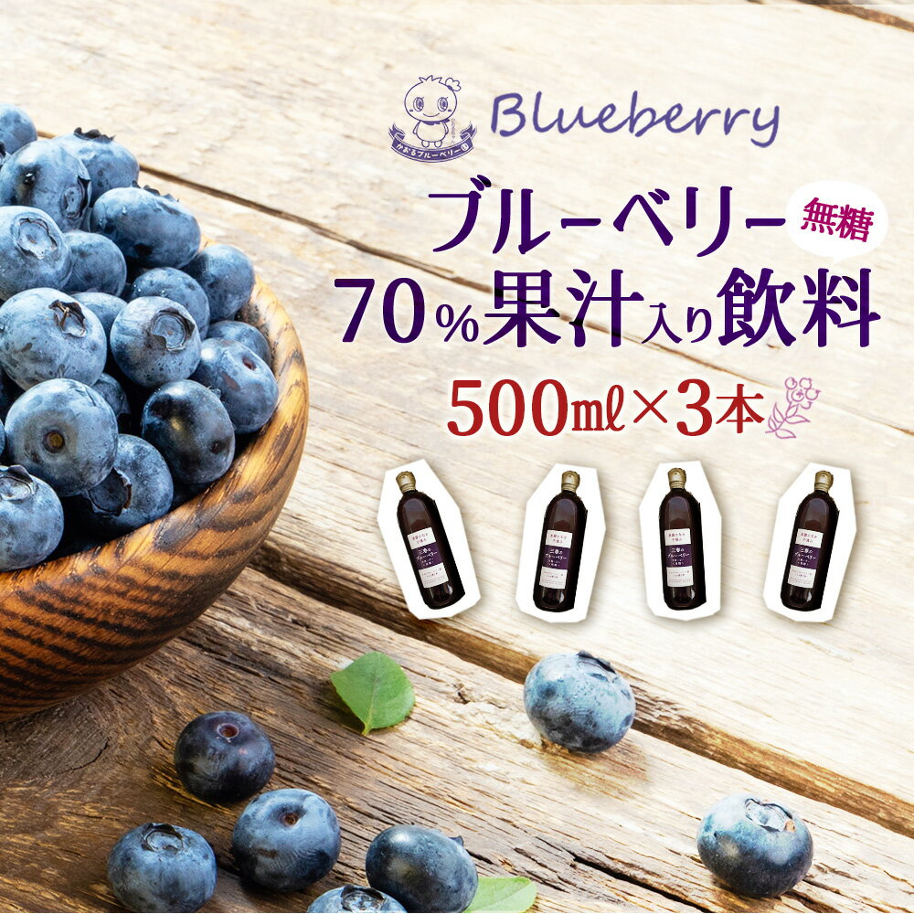 【ふるさと納税】ブルーベリー70%果汁入り飲料（無糖）500ml×3本セット　【福島県三春町　かおるブルーベリー園産使用】福島県 三春町 果物 ジュース 国産 お中元 夏 ギフト プレゼント 贈り物 贈答】【07521-0154】