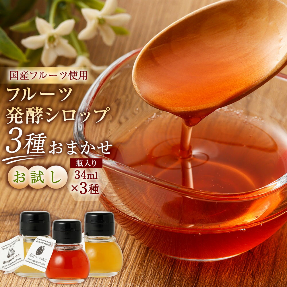 【ふるさと納税】【NATUFULL】フルーツ発酵シロップ お試し 瓶入り3種セット 34ml×各1本 計3本 フルーツ 果物 シロップ フルーツソース 柑橘 みかん 甘夏 はっさく いちご キウイ 梅 アップルシナモン りんご オレンジ 発酵 国産 冷蔵 静岡県 菊川市 送料無料