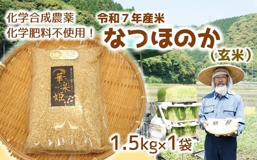 [オーガニック太陽]令和7年度米（玄米）1.5kg！化学肥料等を使わずに育てたから安心安全！
