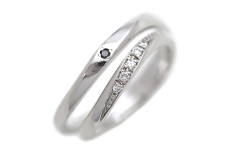 指輪 結婚指輪 ペアリング PT100 プラチナ10％ ダイヤ 0.05ct ブラックダイヤ 0.01ct マリッジリング 【232-pt100s】