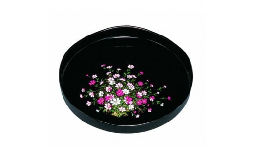 丸盆 梅型山道盆 黒 コスモス（金蒔絵） ［YG449］