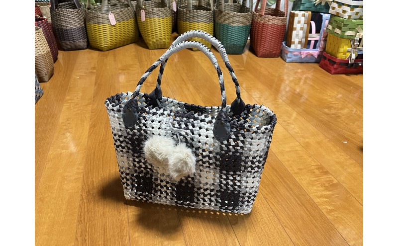 バッグ クラフトおしゃれかごバッグ 雑貨 ファッション オシャレ 【抹茶×ブラウンチェック】
