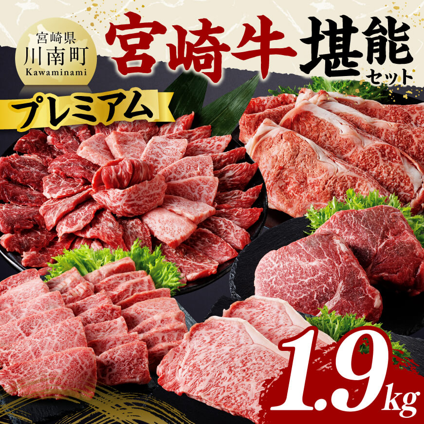 宮崎牛 堪能セット 【プレミアム】 合計1.9kg 肉 牛肉 黒毛和牛[D11415]