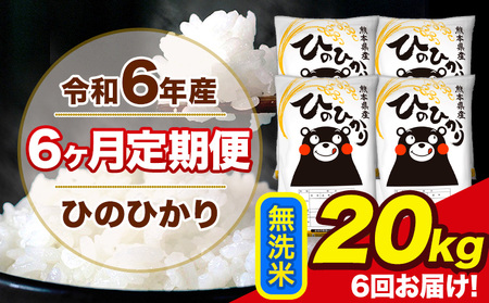 令和6年産  【6ヶ月定期便】 ひのひかり 無洗米 20kg 5kg×4袋 計6回お届け 熊本県産 こめ コメ 無洗米 精米 荒尾市 ひの 米 定期 《お申込み月の翌月から出荷開始》 美味しい米 お米 熊本県産米 くまもと米