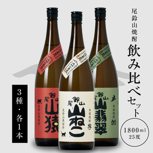 尾鈴山シリーズ 飲み比べ３本セット 焼酎尾鈴山一升瓶 25度（山猿1本・山翡翠1本・山ねこ1本） K09_0008_1