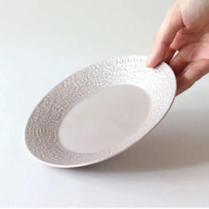 【波佐見焼】PATTERNED PLATE・MUG ペア 4点セット yellow + greige　【BIRDS’ WORDS】[CF086]