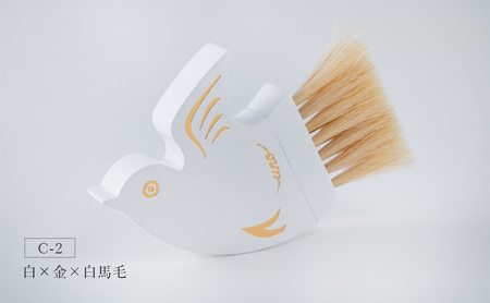 千鳥ブラシ【6種類】ブラシ 卓上ブラシ 千鳥モチーフ 赤 白 黒 馬毛 工芸品 日本製 墨田区 東京 C-2　白×金×白馬毛