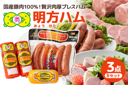 明方ハム Bセット │ 国産 豚肉 肉 惣菜 おかず 弁当 おつまみ ステーキ A12-004