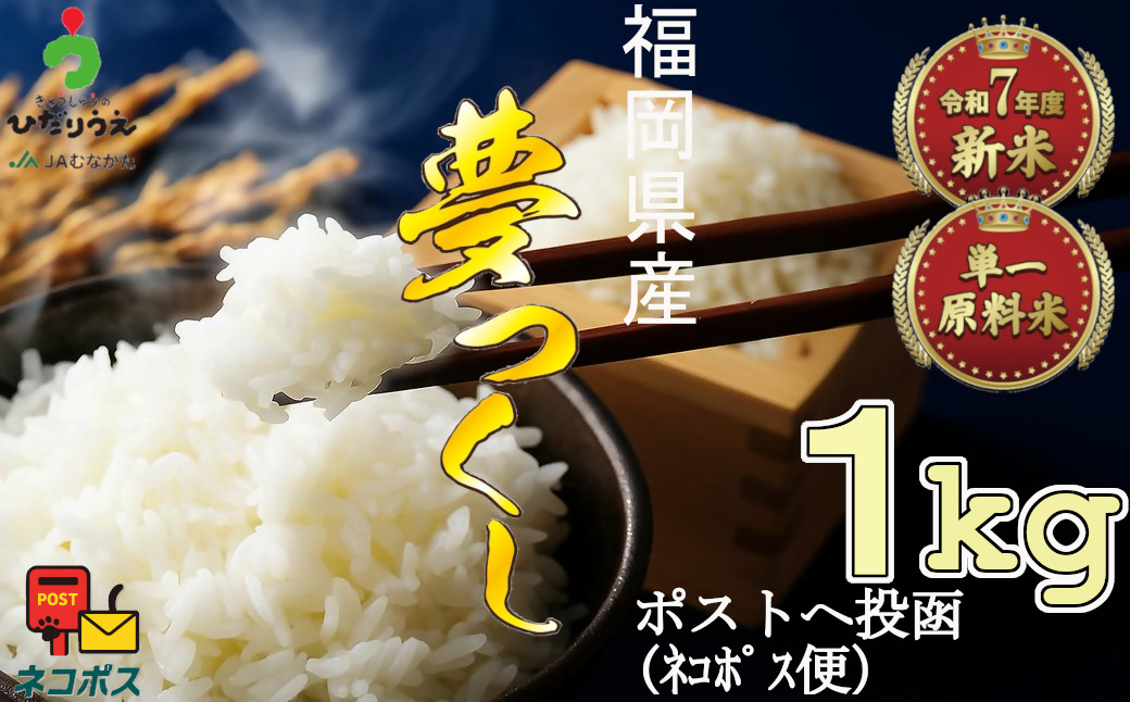 【令和7年産米】JAよりお届け！福岡県ブランド米「夢つくし」 1kg[H2306]