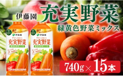 伊藤園 充実野菜 緑黄色野菜ミックス 740g×15本PET【野菜飲料 野菜ジュース ミックスジュース 飲料類 セット ジュース ソフトドリンク ケース】[E7317]