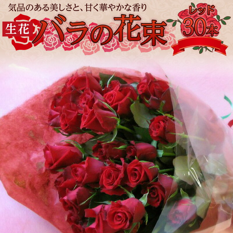 【ふるさと納税】【日付指定可能】 生花 レッド バラ 花束 30本 高さ 50cm 幅 30cm ギフト ラッピング付 新鮮 花持ち 抜群 持ち運びしやすい サイズ感 甘い 華やかな 香り インテリア 雰囲気 明るい 贈り物 おすすめ 記念日 プレゼント用 お取り寄せ 愛知県 碧南市 送料無料