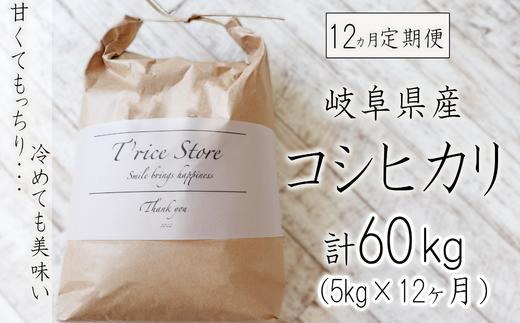 【令和6年産】 新米 【１２カ月定期便】 岐阜県産 コシヒカリ ５kg(合計６０kg)