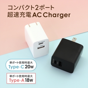 Owltech(オウルテック) コンパクト&高出力　しかも2台同時充電 USB Type-C & Type-A搭載ACアダプター OWL-APD20C1A1-WH ホワイト