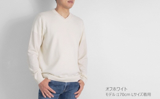 Vネックセーター カシミヤ 100% ( オフホワイト・LL ) メンズ 日本製 | ニット Vネック 薄手 無地 シンプル 長袖 秋冬 冬 新潟県 五泉市 高橋ニット株式会社