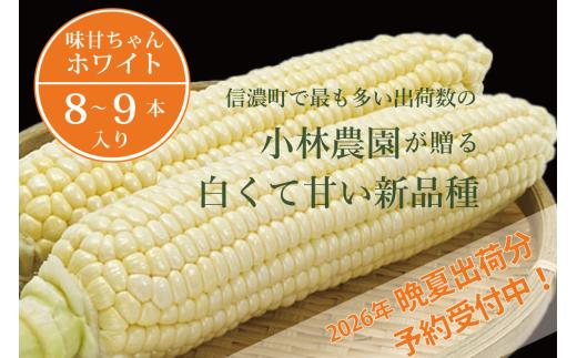 2026年夏の予約受付開始！小林農園の白くて甘いとうもろこし『味甘ちゃんホワイト（みかんちゃんほわいと）』4kg入り（8～9本セット）令和8年9月～出荷予定【長野県信濃町ふるさと納税】